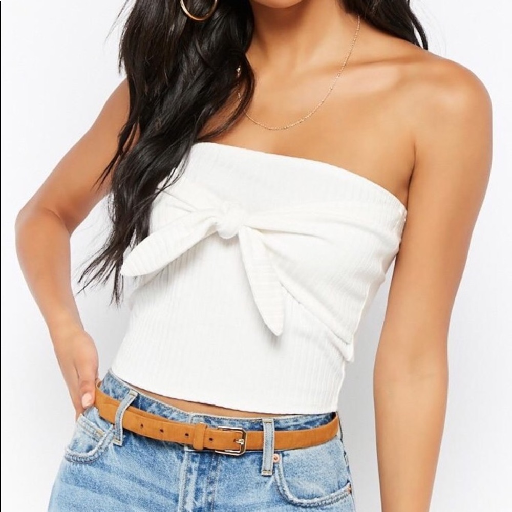 Wild Honey Ribbed Tie Front Tube Top